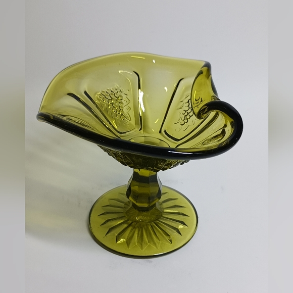 1960 LE Smith Green Glass Grapes Pedestal 4" Compote Dish Round Base - Picture 3 of 8